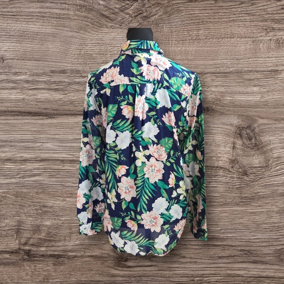 Old Navy Floral Blouse - Navy, Green, Pink Size Med - Picture 4 of 6